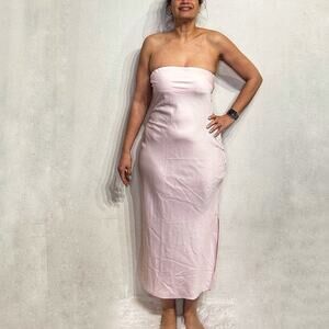 Urban Outfitters Pink Satin Strapless Midi Dress Sz M